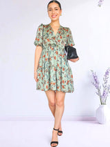 VESTIDO CORTO 2 TIEMPOS ESTAMPADO VERDE