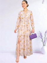 MAXIVESTIDO FULL BOBOS CON PRETINA FLORES BEIGE