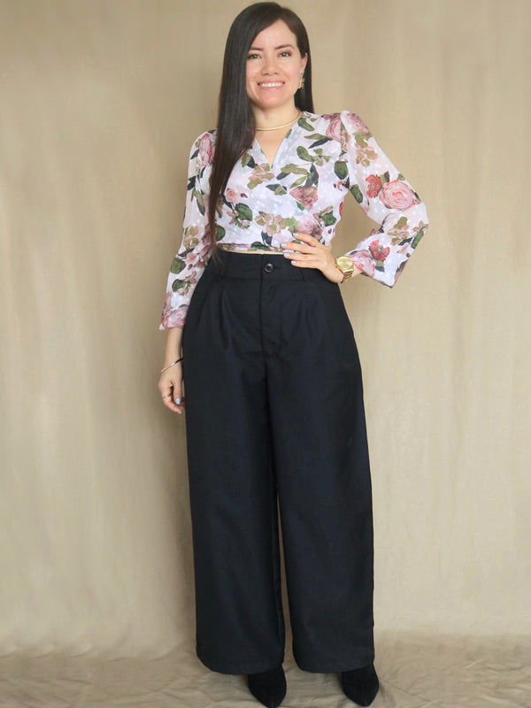 PANTALÓN PALAZO SASTRE NEGRO