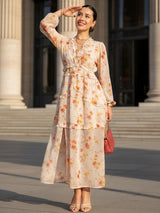 MAXIVESTIDO FULL BOBOS CON PRETINA FLORES NARANJAS