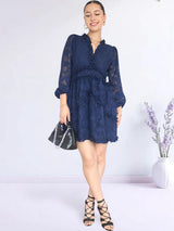 VESTIDO CORTO FULL BOBOS CON PRETINA AZUL
