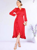 MAXIVESTIDO ENVOLVENTE CON VUELOS ROJO ENTERO (O)