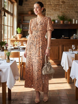MAXIVESTIDO FULL BOBOS DOBLE PRETINA ESTAMPADO DURAZNO