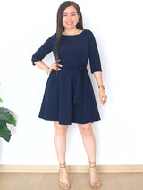 VESTIDO CORTO CON LAZO AZUL