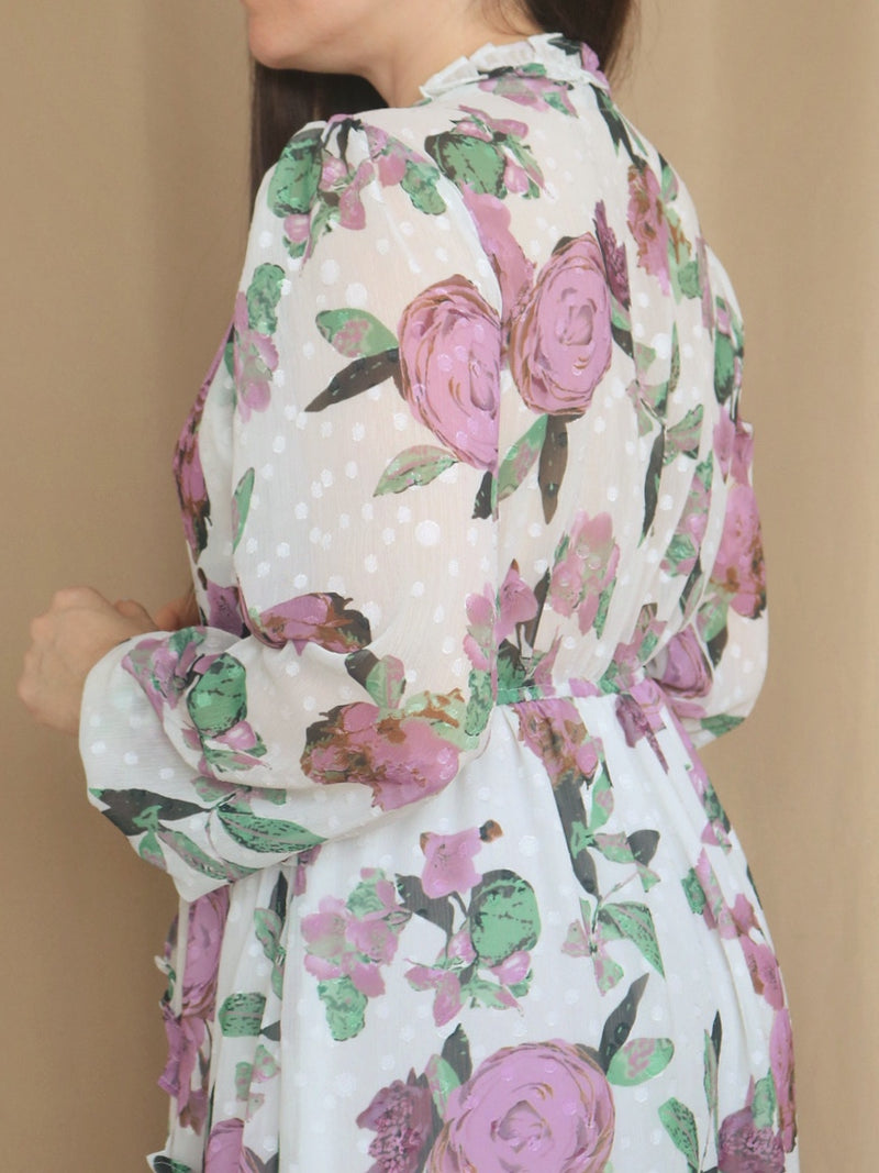 VESTIDO MIDI FULL BOBOS CON PRETINA ESTAMPADO HUESO