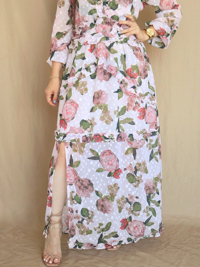 MAXIVESTIDO FULL BOBOS CON PRETINA ESTAMPADO ROSA CLARO