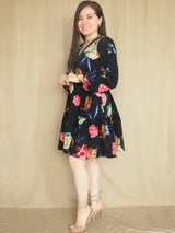 VESTIDO CORTO 2 TIEMPOS ESTAMPADO NEGRO