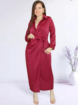 MAXIVESTIDO CRUZADO CON AMARRE GUINDA ENTERO
