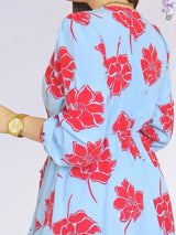VESTIDO CORTO CAPAS CRUZADAS ESTAMPADO CELESTE