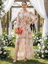 MAXIVESTIDO FULL BOBOS CON PRETINA FLORES NARANJAS