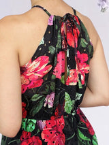 MAXIVESTIDO CUELLO HALTER 2 TIEMPOS ESTAMPADO NEGRO