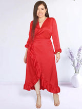MAXIVESTIDO ENVOLVENTE CON VUELOS ROJO ENTERO