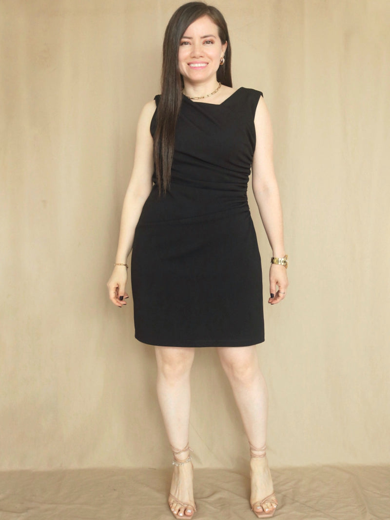 VESTIDO CORTO DRAPEADO NEGRO