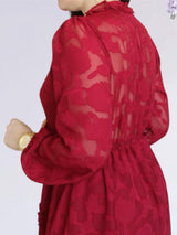 VESTIDO CORTO FULL BOBOS CON PRETINA GUINDA