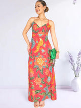 MAXIVESTIDO TIRAS CON PRETINA ESTAMPADO CORAL