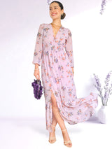 MAXIVESTIDO PRETINA MULTIAGUJA ESTAMPADO LILA