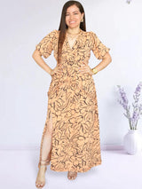 MAXIVESTIDO FULL BOBOS DOBLE PRETINA ESTAMPADO DURAZNO