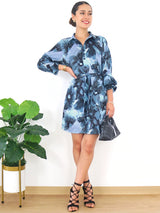 VESTIDO CORTO CAMISERO PRETINA ESPALDA MARMOLEADO ACERO