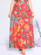 MAXIVESTIDO TIRAS CON PRETINA ESTAMPADO CORAL