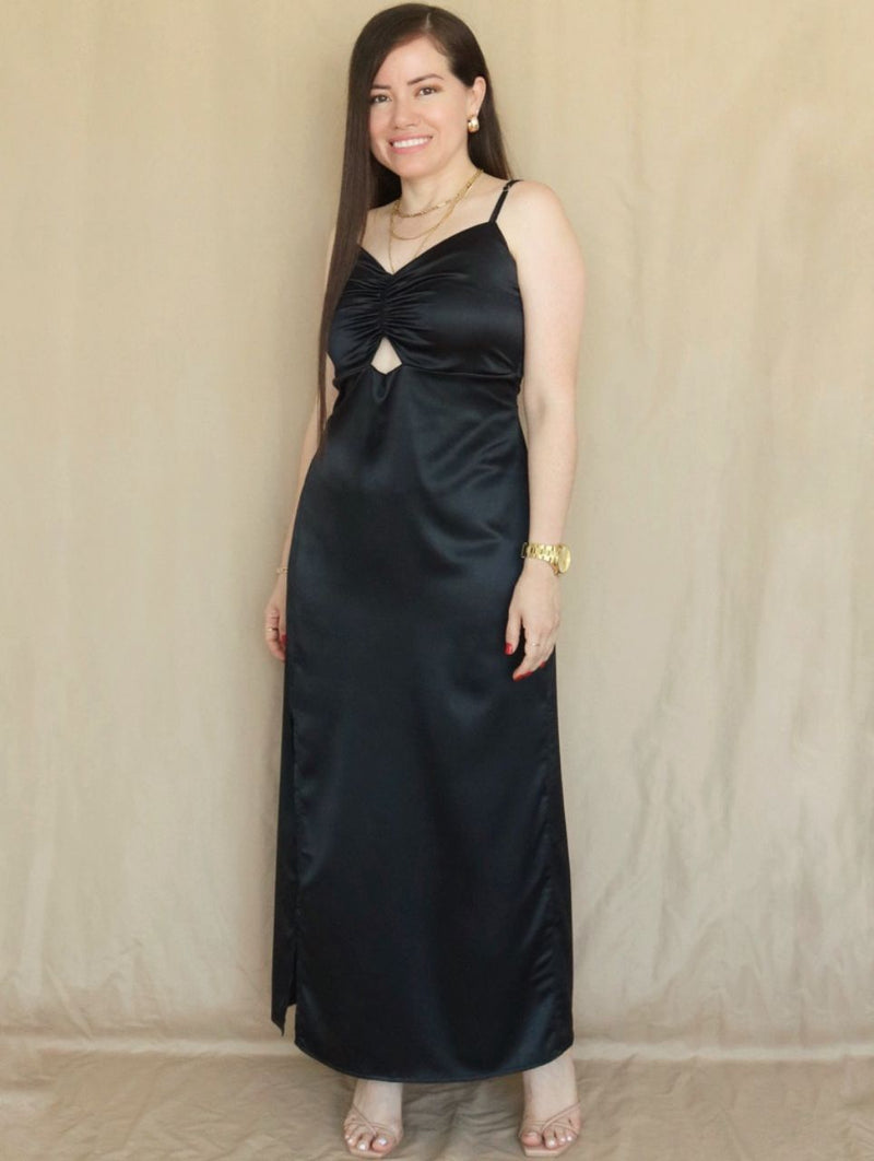 MAXIVESTIDO TIRAS CON PRESILLAS NEGRO ENTERO