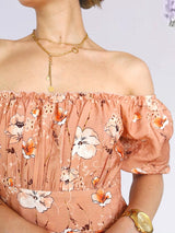 MAXIVESTIDO BUSTO RECOGIDO ESTAMPADO MELÓN