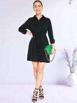 VESTIDO CORTO CAMISERO NEGRO ENTERO