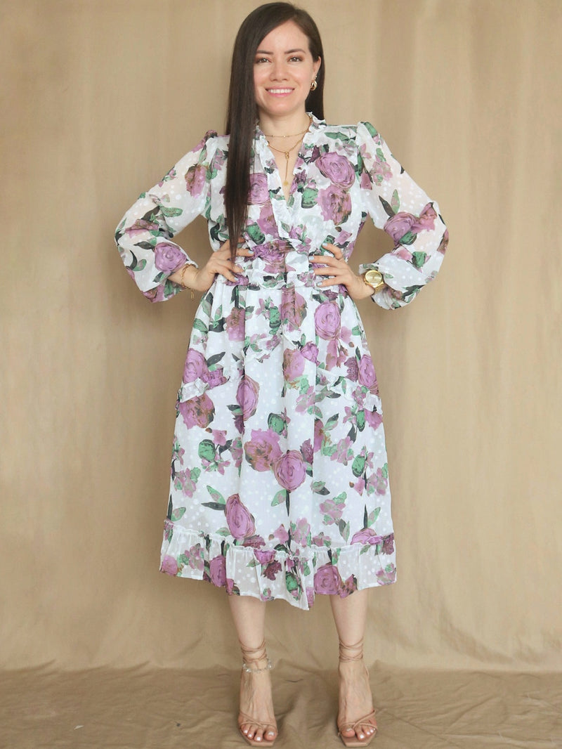 VESTIDO MIDI FULL BOBOS CON PRETINA ESTAMPADO HUESO