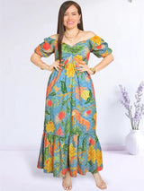 MAXIVESTIDO ESCOTE CORAZÓN ESTAMPADO ACERO