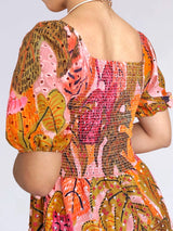 MAXIVESTIDO ESCOTE CORAZÓN 3 TIEMPOS ESTAMPADO MELÓN