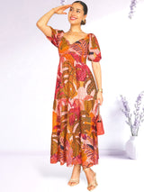 MAXIVESTIDO ESCOTE CORAZÓN 3 TIEMPOS ESTAMPADO MELÓN