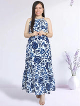 MAXIVESTIDO CUELLO HALTER 2 TIEMPOS ESTAMPADO HUESO