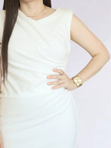 VESTIDO CORTO DRAPEADO HUESO