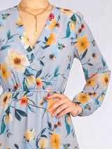 VESTIDO CORTO BOBO CENTRAL ESTAMPADO CELESTE ACERO