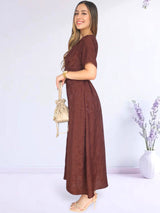 MAXIVESTIDO PRETINA DRAPEADA MARRÓN MOCA