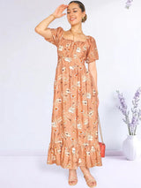 MAXIVESTIDO BUSTO RECOGIDO ESTAMPADO MELÓN