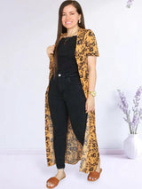 MAXIVESTIDO CAMISERO CON PRETINA ESTAMPADO MOSTAZA