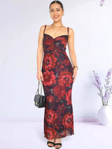 MAXIVESTIDO MESH NUDO BORGOÑA