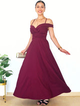MAXIVESTIDO TIRAS MANGA CAIDA GUINDA