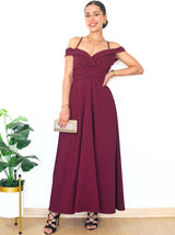 MAXIVESTIDO TIRAS MANGA CAIDA GUINDA