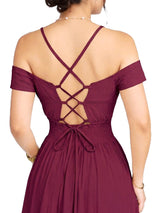 MAXIVESTIDO TIRAS MANGA CAIDA GUINDA
