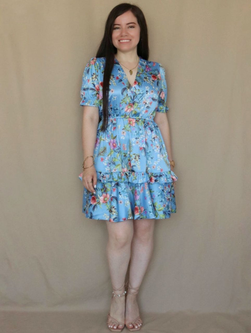 VESTIDO CORTO BOBO CENTRAL ESTAMPADO CELESTE